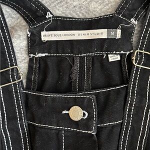 Brave Soul Black Denim Overalls with White Stitching